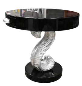 Black Lacquered Art Deco Round Pedestal Table