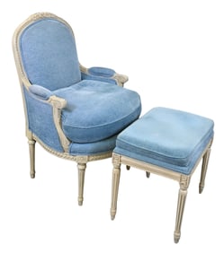 Louis XVI Style Custom Bergere and Ottoman