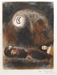 Marc Chagall (Russian/French 1887-1985): Marc Chagall (Russian/French 1887-1985) "Ruth aux Pieds de Booz" (Ruth at the Feet of Boaz), 1952-1960 Pencil signed lower right with "EA" on the lower left, presumably from edition of 50 plus 10 arti