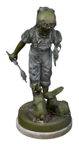 Jim Davidson (American B. 1962) Life Size Girl Feeding Rabbits with Carrots Cast Bronze