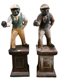 Two Cast Iron Lawn Jockey Hitching Posts
