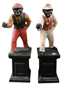 Two Cast Iron Lawn Jockey Hitching Posts