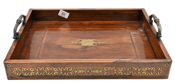 Brass Inlaid Mahogany Serving Tray