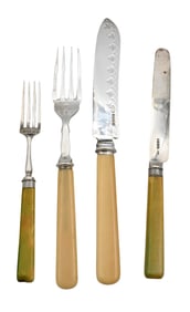19th Century English Sterling Silver Bladed Fish Fork and Knife Sets