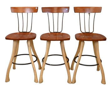 Set of Three Bradford Woodworking Ash and Cherry Stools