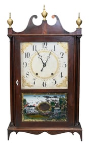 Eli Terry Federal Mahogany Pillar and Scroll Shelf Clock