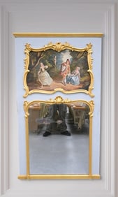 French Louis XV Court Scene Trumeau Mirror