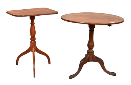 Two Piece Lot Federal Cherry Candle Stand with a Federal Roundtop Table