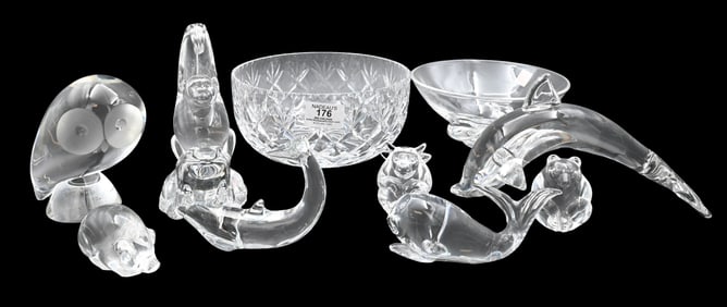 Eleven Piece Steuben and Baccarat Crystal Group