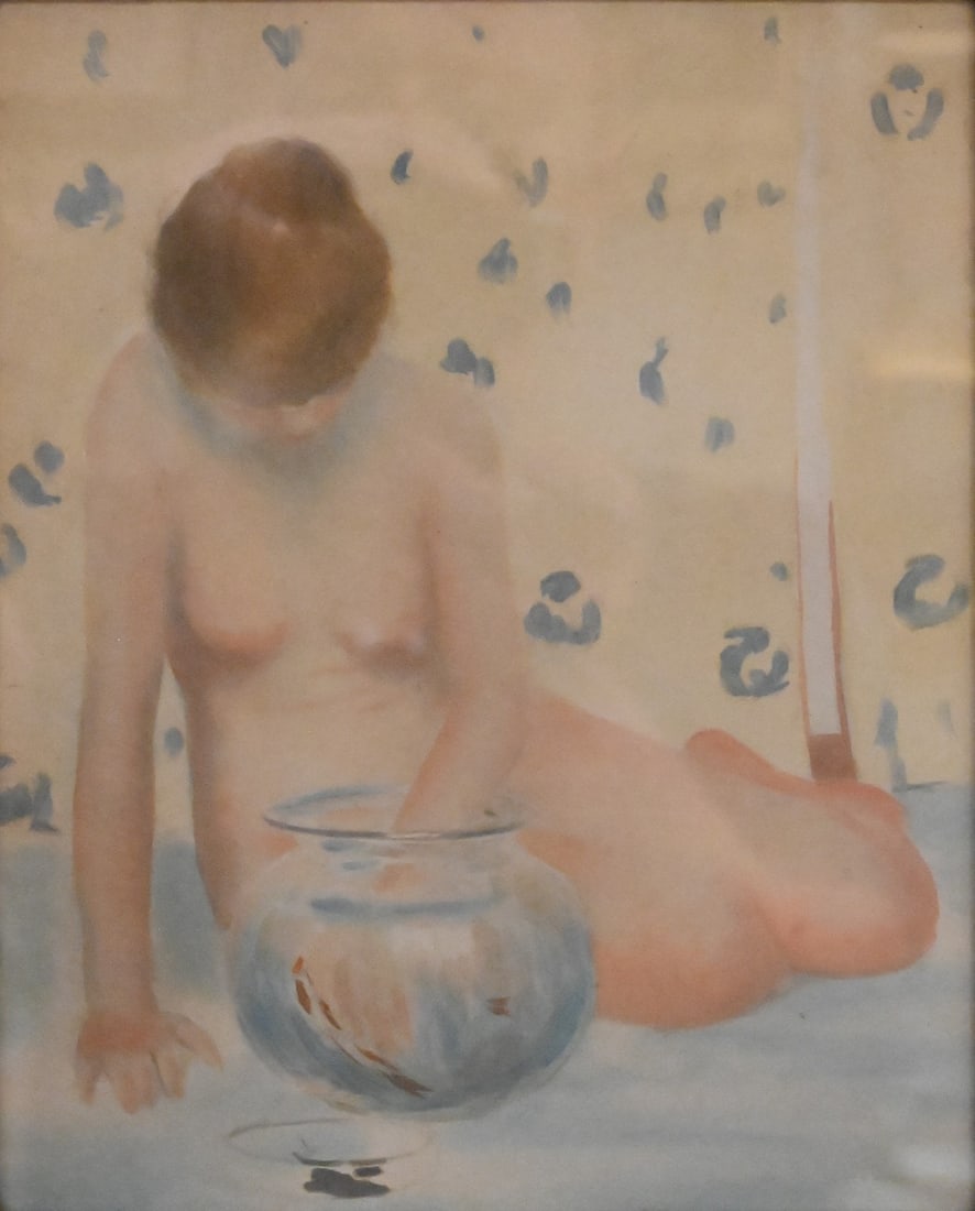 James Roy Hopkins (American 1877-1969): James Roy Hopkins (American 1877-1969) Nude Study with Fishbowl, 1915 Watercolor on paper Signed and dated lower right James R. Hopkins 1915 8 3/4” x 6 3/4" final version of this piece sold Kami