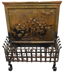 Large Bronze Figural Relief Fire Grate