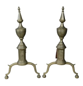 Pair of Feder Steeple Top Brass Andirons