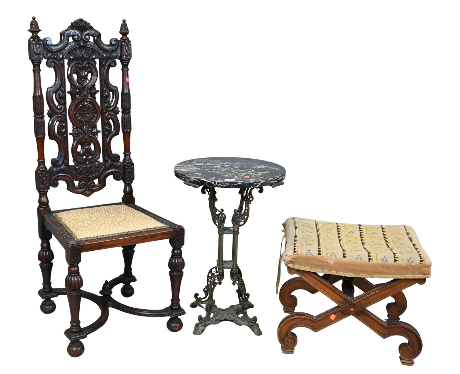 Three Piece Lot to include Victorian Cast Iron Marble Top Side Table (1 of 6)