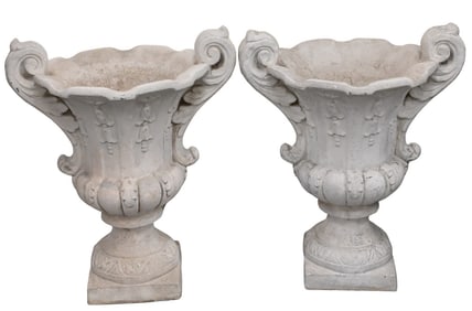 Pair of Cast Stone Garden Urns