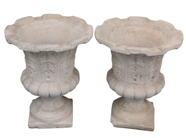 Pair of Cast Stone Garden Urns