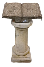 Outdoor Cast Stone Pedestal with Open Book