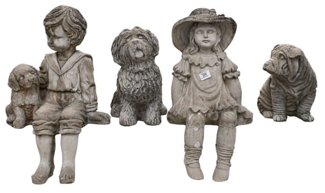 Four Cast Stone Garden Figures