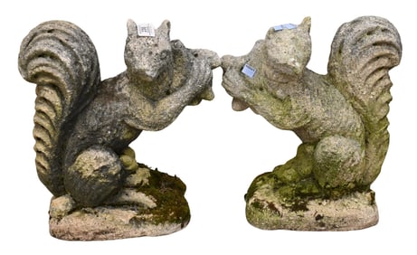 Pair of Cast Stone Outdoor Squirrel Figures