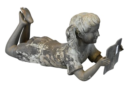 Cast Bronze Reclining Girl Reading a Book