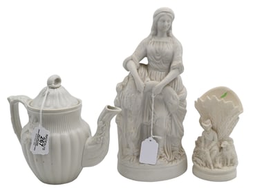 Three Piece English Parian Ware Biscuit Porcelain Lot
