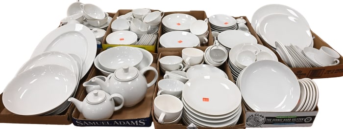Nine Box Lots of Assorted White Porcelain Dinnerware