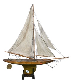 Vintage Wood Pond Sailboat Model