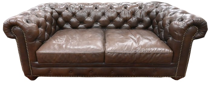 Chesterfield Style Brown Leather Loveseat