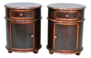 Pair of Leather Wrapped and Mahogany End Tables / Night Stands