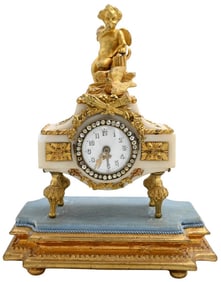 Louis XVI Style Ormolu and White Marble Mantle Clock
