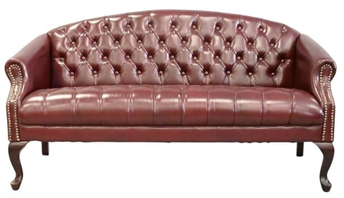 Queen Anne Style Tufted Vinyl Loveseat