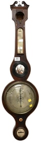 Welsh Inlaid Mahogany Wheel Barometer/Thermometer/Hygrometer