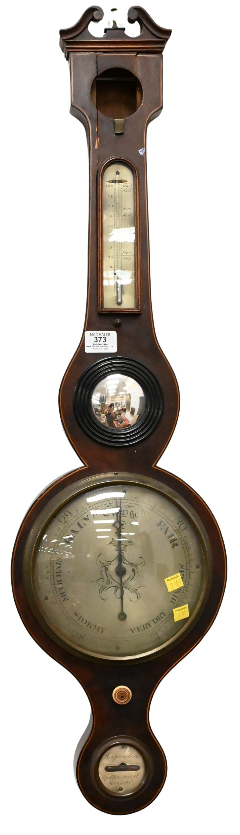 Welsh Inlaid Mahogany Wheel Barometer/Thermometer/Hygrometer (1 of 5)