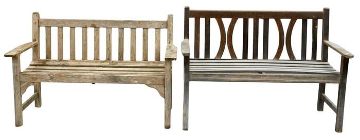 Two Teak Outdoor Benches