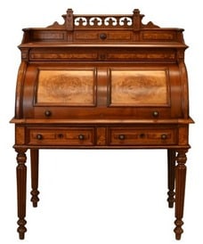 Victorian Walnut and Burlwood Cylinder Roll Top Desk