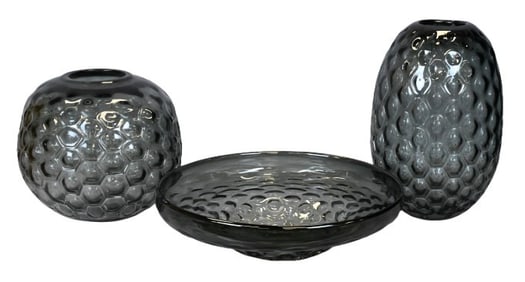 Three Mid-Century Honeycomb Glass Pieces