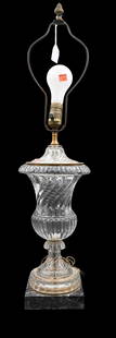 Baccarat Crystal Urn Form Table Lamp: Baccarat Crystal Urn Form Table Lamp molded glass set on square black marble base height of glass 15 inches, total 29 inches
