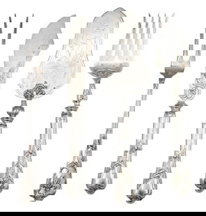 Four Piece Austrian 800 Silver Set: Four Piece Austrian 800 Silver Set to include two serving forks and two serving knives, three weighted with solid blades longest 10 inches