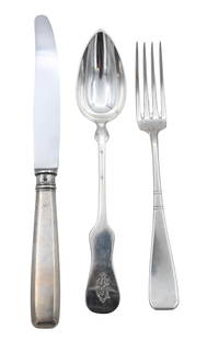 Lot of Austrian Silver Flatware: Lot of Austrian Silver Flatware to include two different patterns, forks, spoons, knives 40.5 t.oz. plus 13 handles