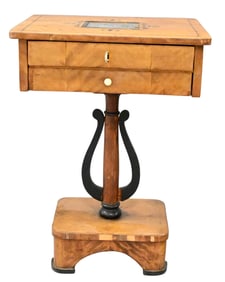 Biedermeier Fruitwood and Ebonized Two Drawer Work Table