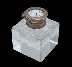 Sterling Silver Cut Glass Pocket Watch Inkwell