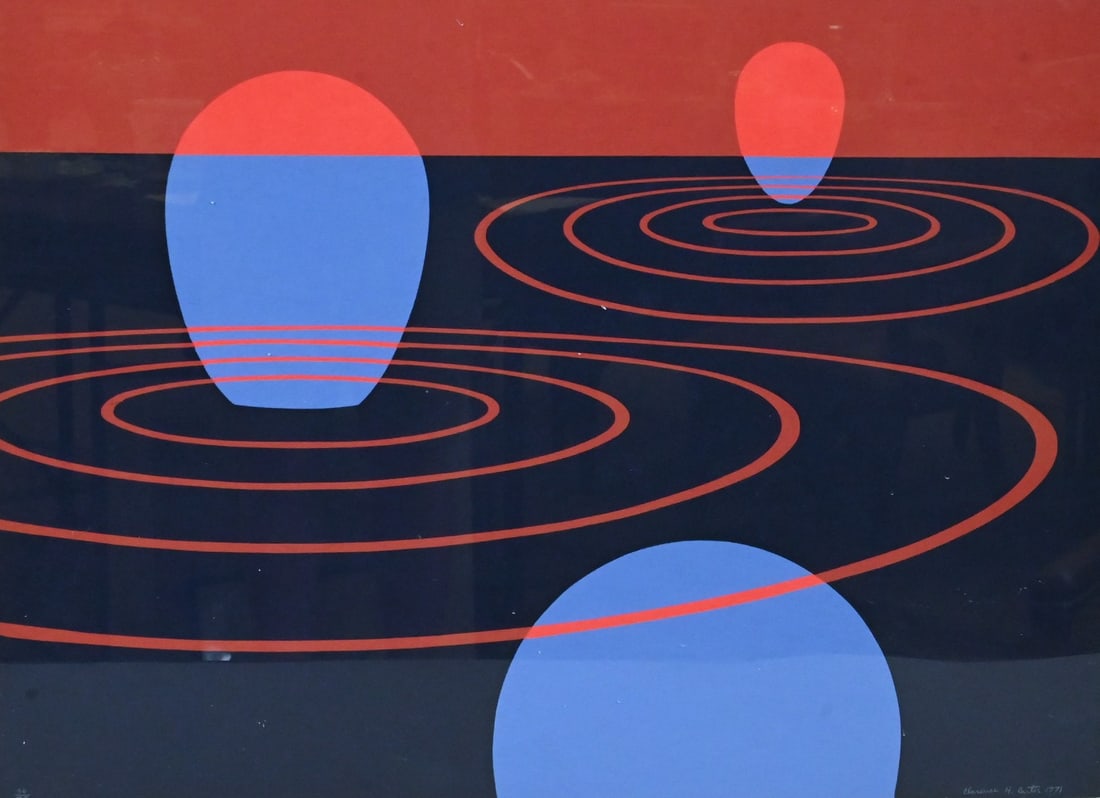 Clarence Holbrook Carter (American 1904-2000): Clarence Holbrook Carter (American 1904-2000) "Transaction I", 1971 Screenprint on Scintilla Paper, edition 36/75 Signed and dated lower right Clarence H. Carter 22" x 30"