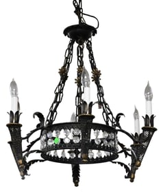 Pair of Six Light White Metal Gothic Style Chandeliers