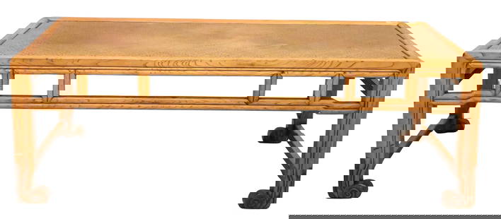 Chinese Style Rattan Top Wood Coffee Table: Chinese Style Rattan Top Wood Coffee Table having curved feet height 18 inches, top 28 1/2" x 54"