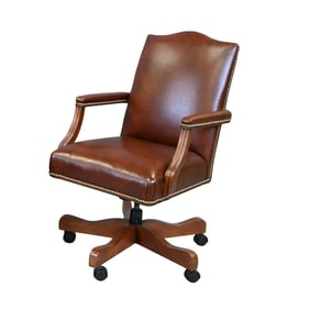 Ethan Allen Leather Upholstered Executives Swivel Chair