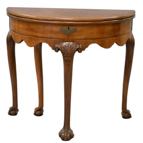 Chippendale Style Kittinger Mahogany Demilune Games Table