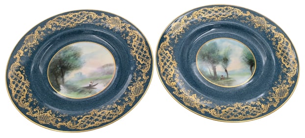 Set of 12 Royal Worcester "Evans Teal" Blue Plates