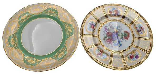 Two Parcel Gilt Porcelain Dinner Plate Sets to include