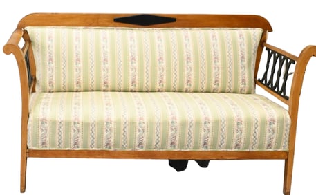 Biedermeier Fruitwood and Parcel Ebonized Settee