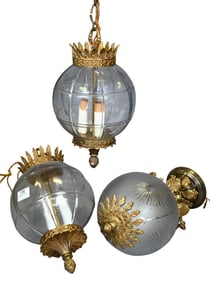 Three Art Nouveau Pendant Globe Lights