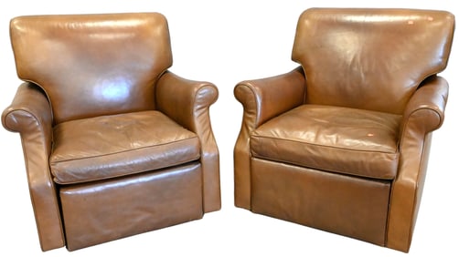 Pair of Leather Upholstered Swivel Easy Chairs / Recliners